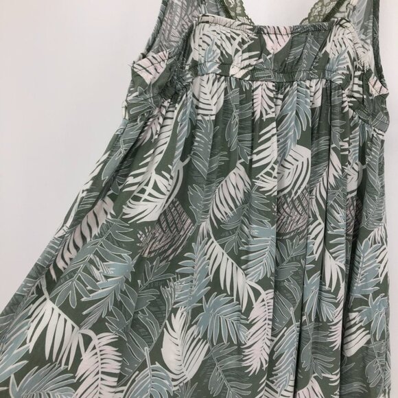 La vie en rose green leaf print  v neck chemise slip dress M - Picture 7 of 13